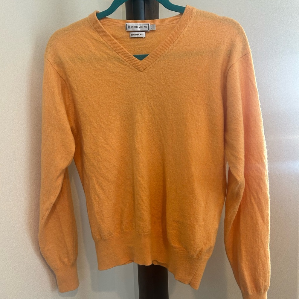 Peter Millar Merino Wool Orange V-Neck Sweater - Size L (fits like M)